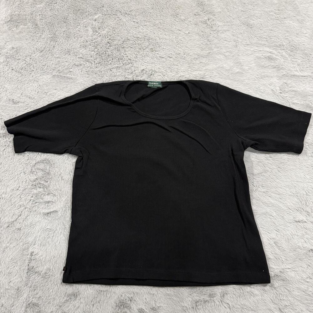 Lauren Ralph Lauren Shirt Womens Medium Ribbed Stretch Short Sleeve RLL Black